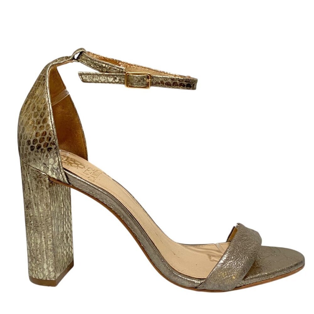 Vince Camuto MAIRANA Snakeskin Ankle Strap Heels in Metallic Gold Size 7 1/2